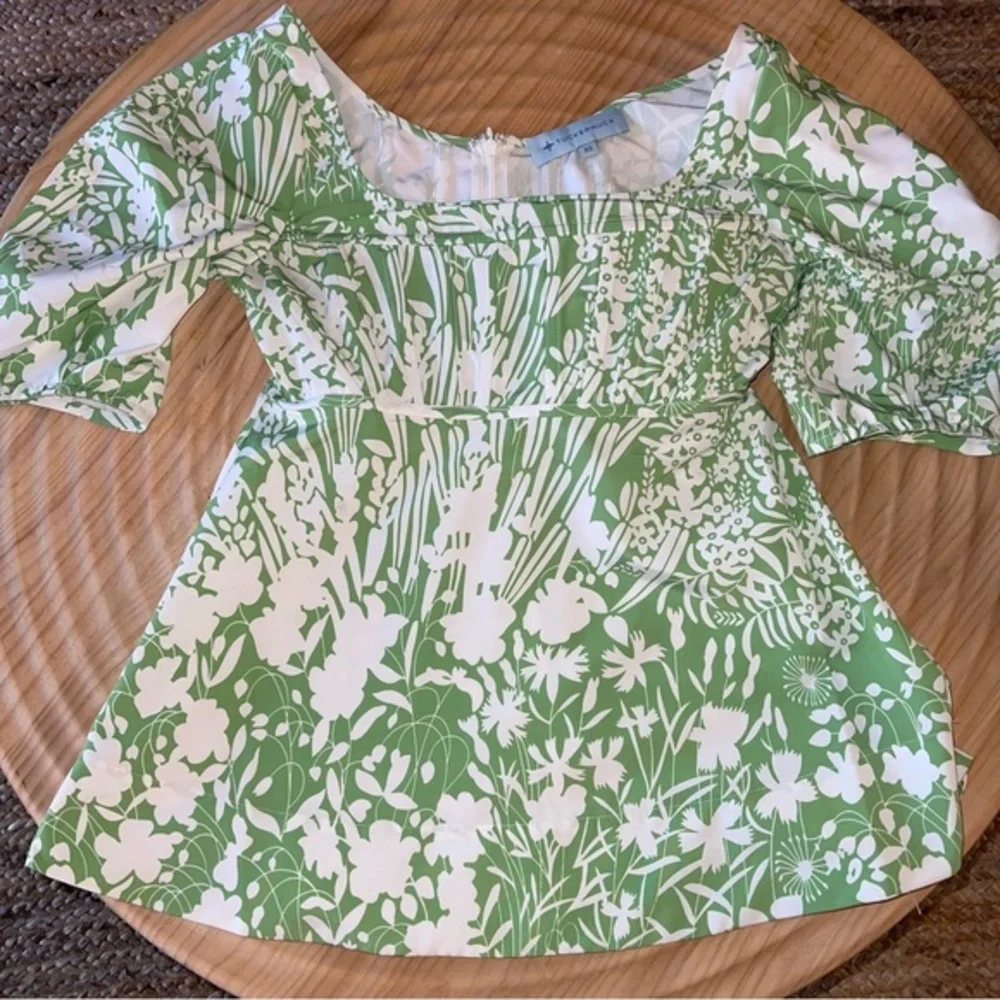 Tuckernuck Women's Nealy Corset Top Green Garden Floral Puff Sleeve Blouse‎ XS